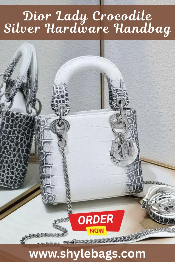 Dior Lady Crocodile Silver Hardware Handbag
