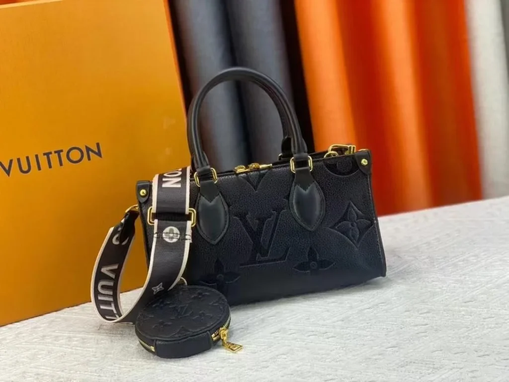 LV Onthego PM Bicolor Monogram Empreinte Bag white strap