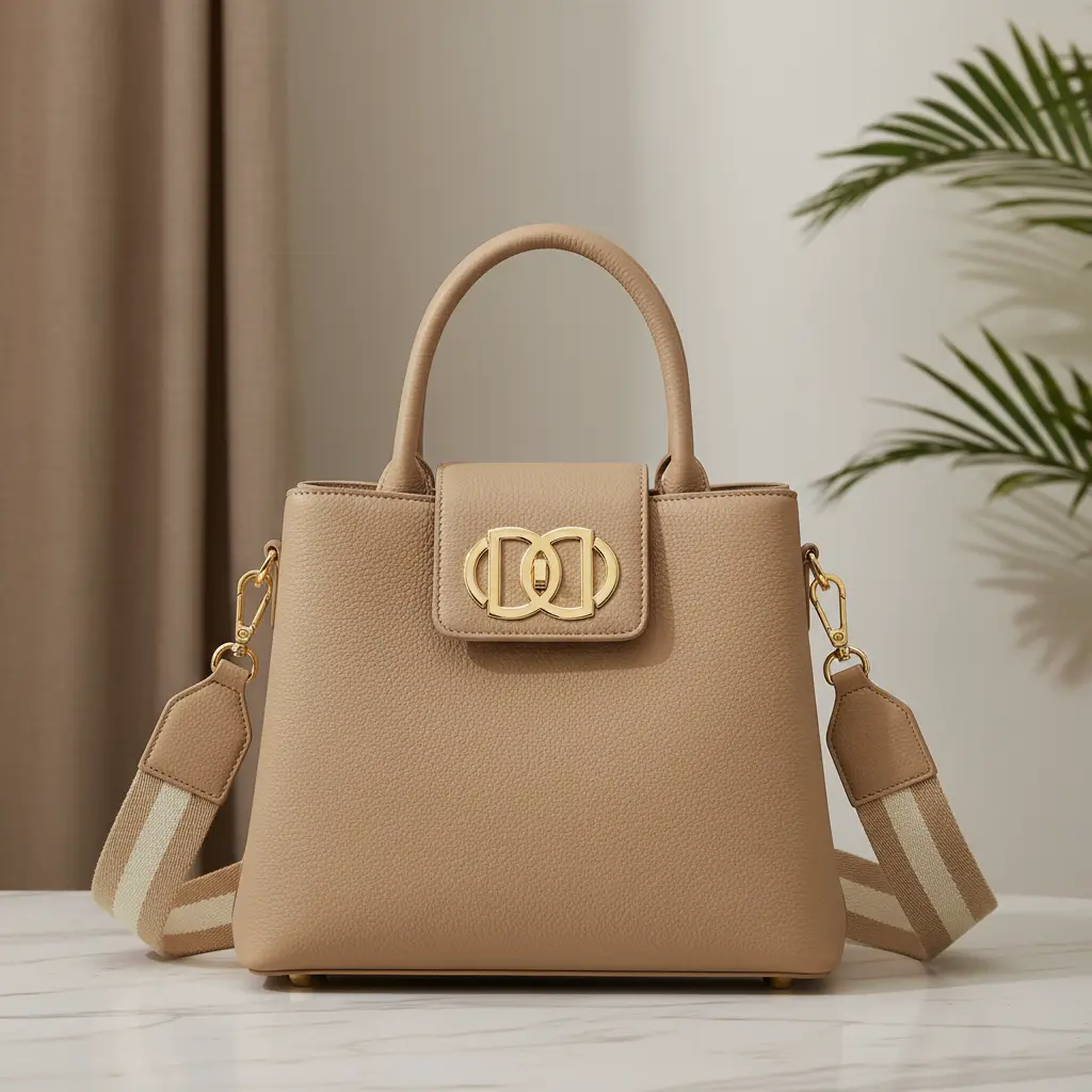 Beige designer tote bag
