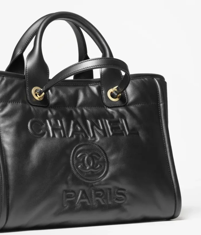 Chanel Calfskin & Gold-Tone Chain | Logo Metal Black Small Tote Bag - Image 3