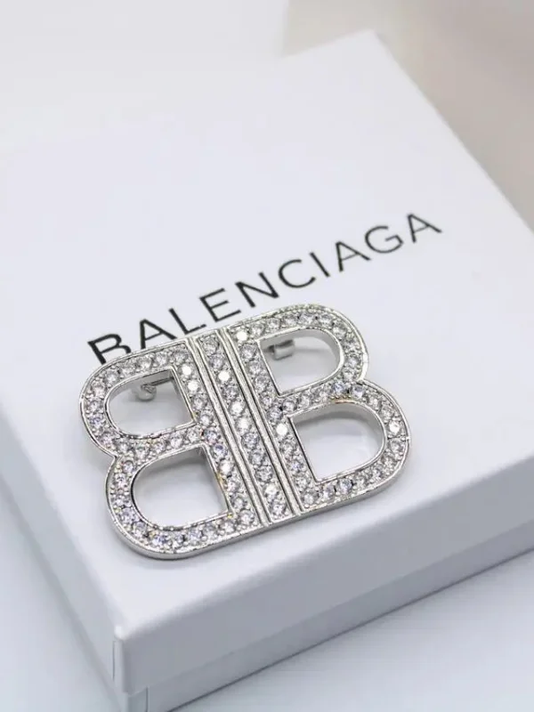 Balenciaga Luxury Gold Silver logo BB Brooch Pin