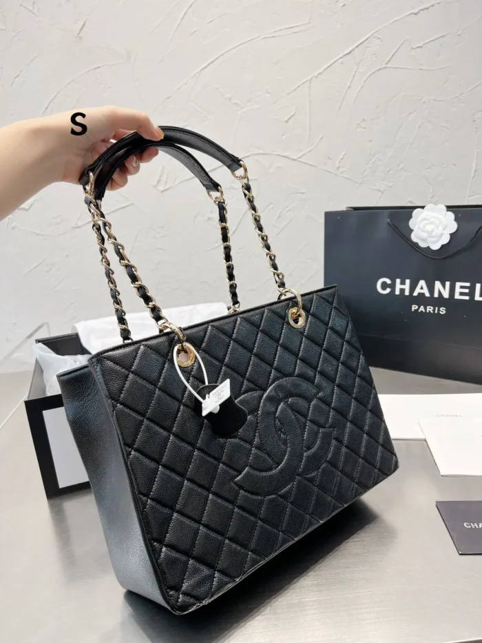 Chanel Beige Quilted Caviar Leather Grand Tote Bag