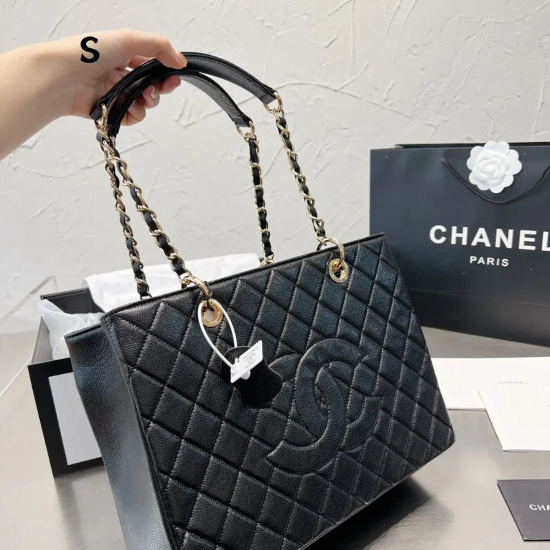 Chanel Beige Quilted Caviar Leather Grand Tote Bag