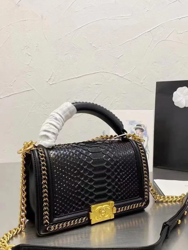 Chanel Boy Crocodile Looks Handbag Black
