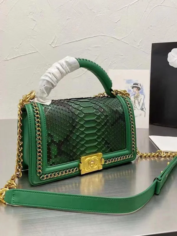 Chanel Boy Crocodile Looks Handbag Green