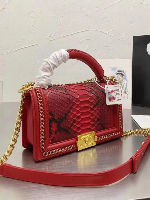Chanel Boy Crocodile Looks Handbag Red