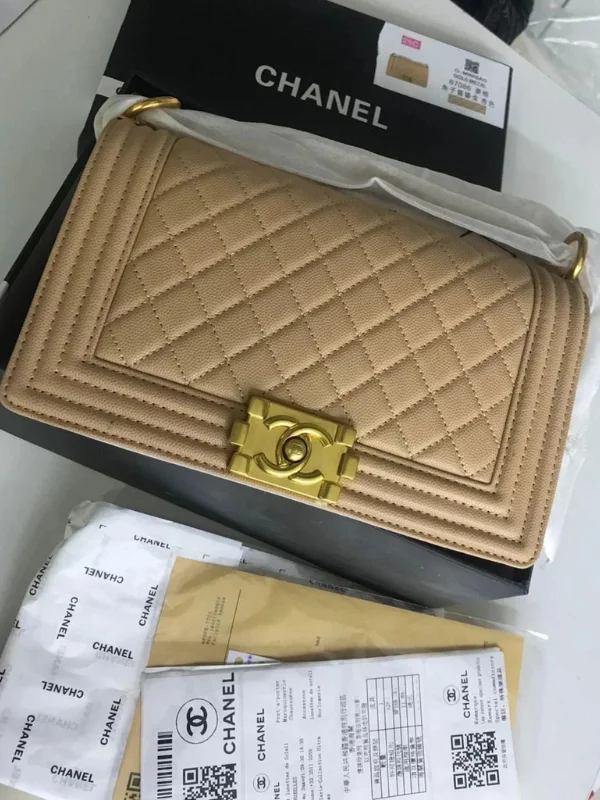 Chanel Boy Handbag For Women Beige With Golden Hardware
