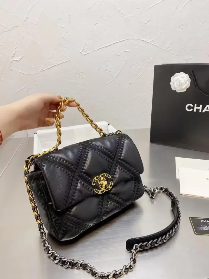Chanel Logo Calfskin Crochet Flap Handbag