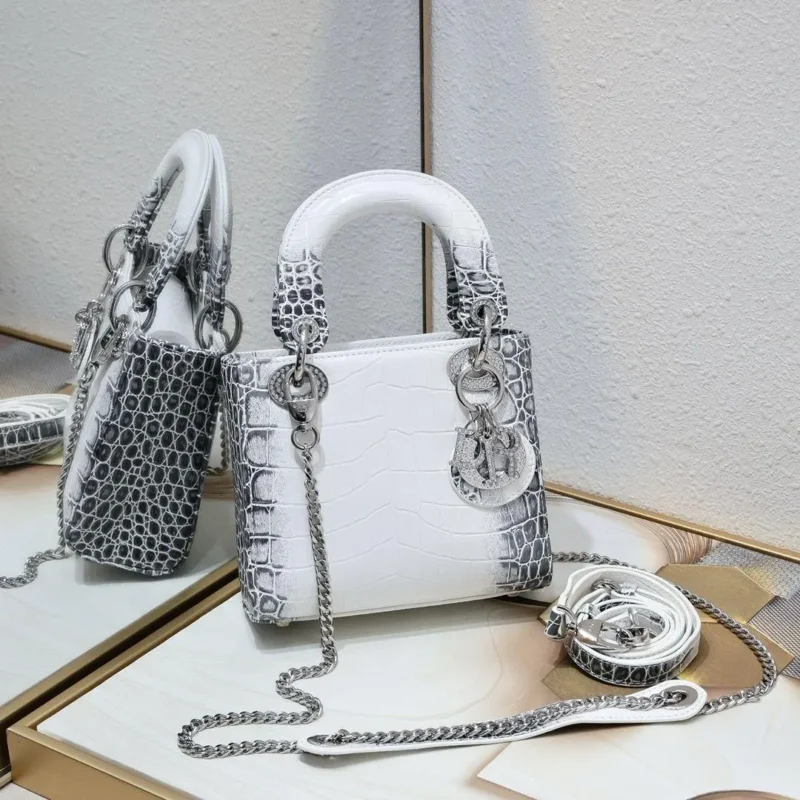 Dior Lady Crocodile Silver Hardware Handbag
