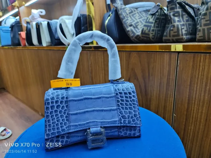 Balenciaga Crocodile Print Leather Handbag blue