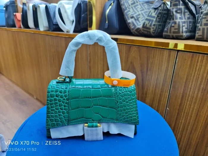 Balenciaga Crocodile Print Leather Handbag green