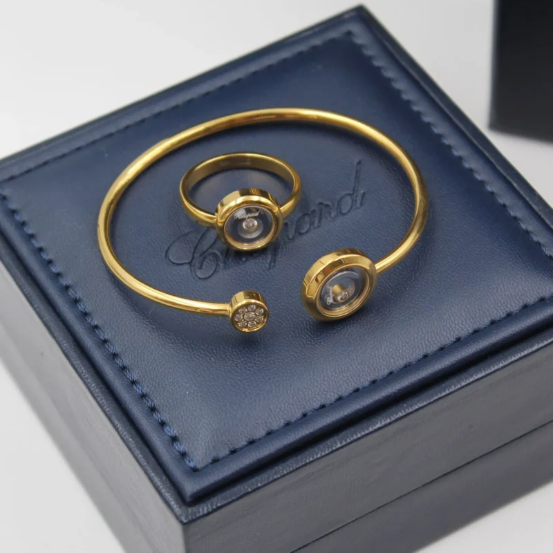 Chopard Gold Plated Round Crystal Bangle & Ring