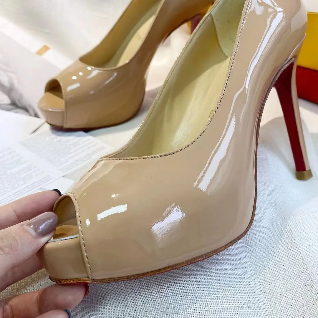 Christian Louboutin Beige Patent Leather Vendome Pumps closup