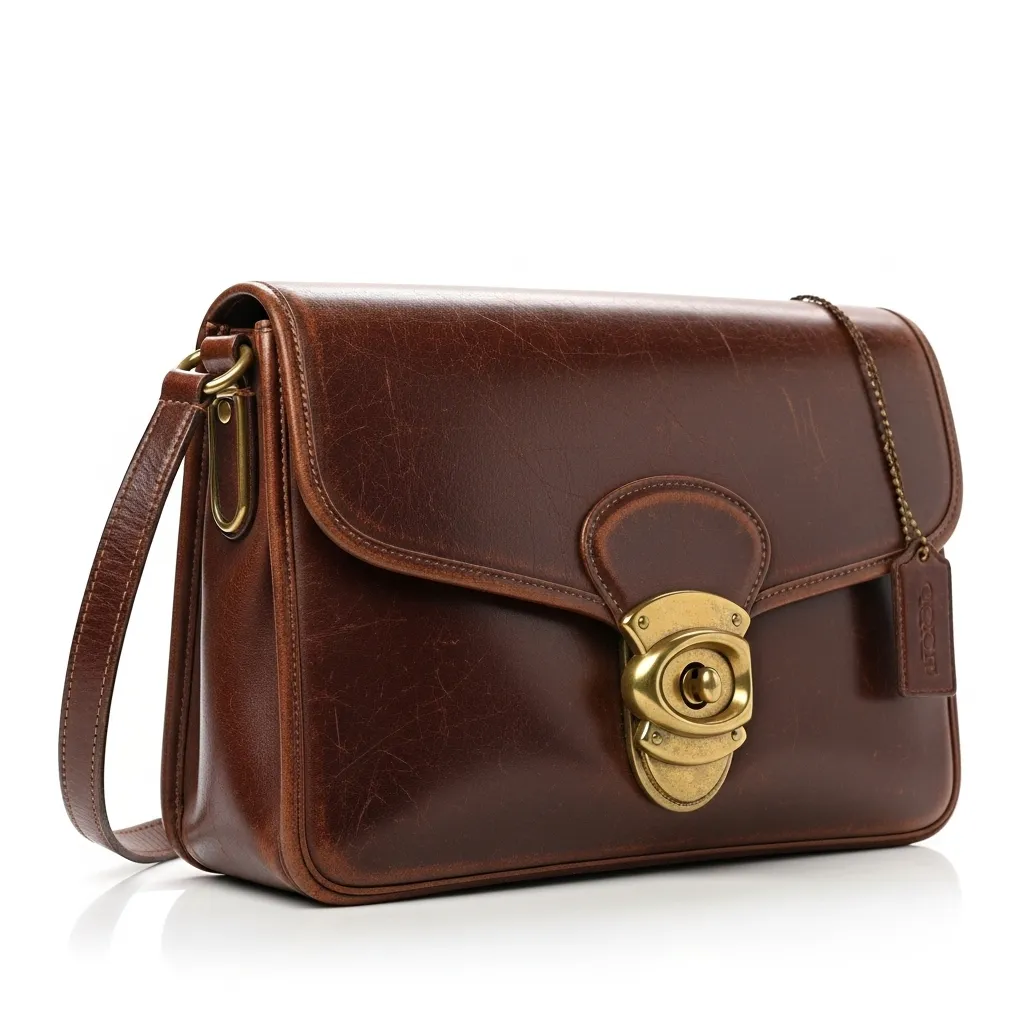 Old vintage brown Coach bag product shot
