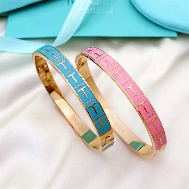 Tiffany & Co Stainless Steel Gold T Logo Bracelet